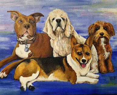"The Family Dogs" 9x12", acrylic on Canvas